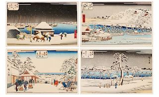 Portfolio of 4 Woodblock Prints After Hiroshige
