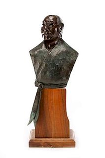 Bust Of Japanese Samurai, Bronze, Signed