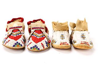 Group Of 2 Pairs Beaded Ceremonial Moccasins
