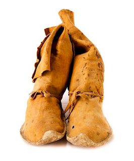 Pair Of Apache Tribe Hide Boot Moccasins