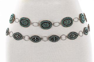 Two Zuni Sterling & Petit Point Turquoise Belts