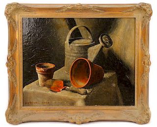 Gardener's Still Life With Spade And Pots, Signed
