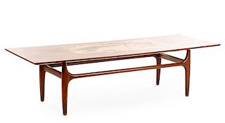 Mid Century Modern Coffee Table w/ Abstract Inlay