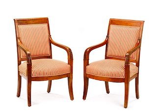 Pair of French Empire Open Armchair Fauteuils