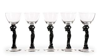 Set of Five Cambridge Glass Statuesque Cocktails