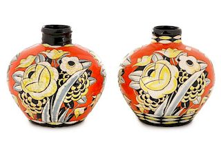 Two Art Deco Boch Frères Glazed and Enameled Vases