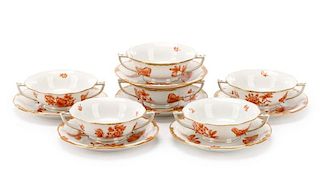 Herend Fortuna Rust Pattern Footed Soup Set