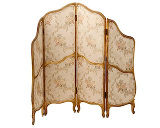 Louis XV Style Four Panel Folding Screen