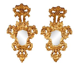 Pair of Petite Rococo Style Giltwood Mirrors