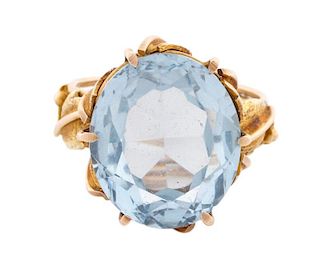 14k Yellow Gold and Light Blue Topaz Ring