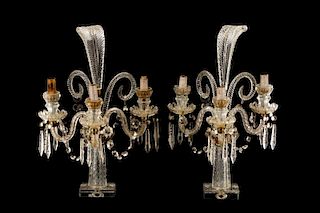 Pair of Crystal And Glass Electrified Girandoles