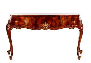 Italian Rococo Style Walnut Console or Sofa Table