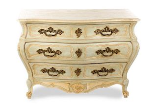 Louis XV Style Polychrome 3-Drawer Bombe Commode