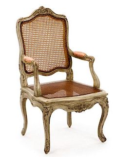 Louis XV Period Painted & Caned Fauteuil