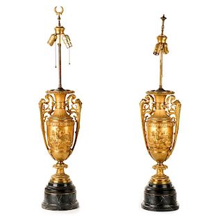 Pair of Impressive 19th C. Gilt Bronze Table Lamps