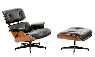 Eames Black Leather Lounge Chair & Ottoman 670/671