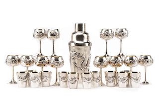 Chinese Export Silver Cocktail Set w/Dragon Motif