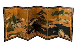 Kano School Hand Painted Screen, Edo Period