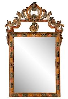 Ornate Venetian Carved Polychrome Mirror, 19th C.