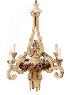 Louis XVI Style Polychrome Wood 4-Light Chandelier