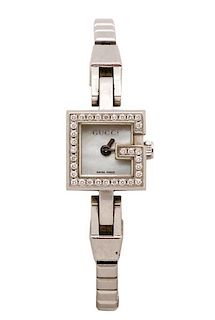 Gucci "Mini G" Diamond & Stainless Steel Watch