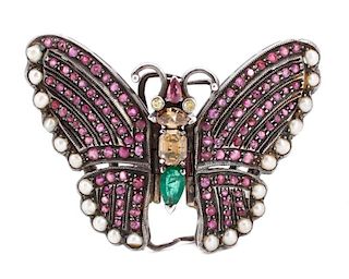 Gem & Pearl Encrusted Butterfly Pendant