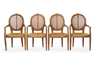 Set of 4 Italian Faux Bois Carved Armchairs