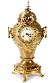 French Gilt Spelter Clock with Fish Scale Motif