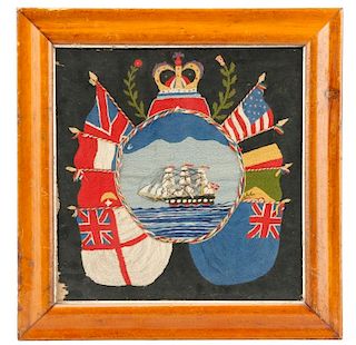 Embroidered Sailor's Woolwork Of Flags Of Nations