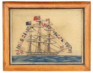 Embroidered Sailor's Woolwork Of Royal Navy Ship
