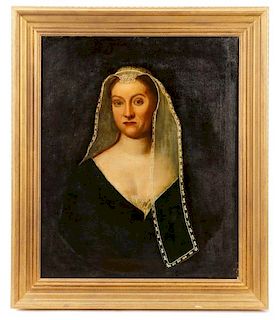 Continental Portrait of Woman with Veil, 19th C.