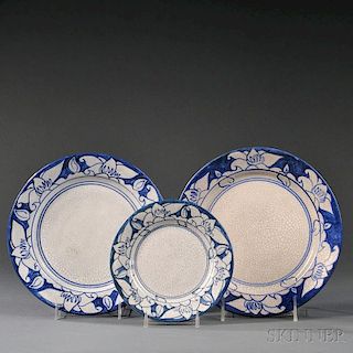 Three Dedham Pottery Magnolia Plates