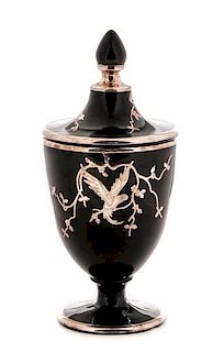 Rockwell Silver, Silver Overlay Lidded Glass Urn