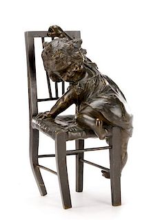 Juan Clara Ayats, Young Girl Climbing Chair Bronze