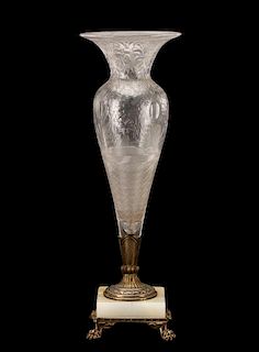 Pairpoint Fluted Cut Glass Vase With Marble Base