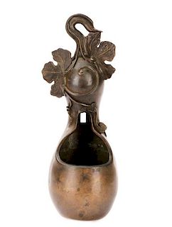 Patinated Bronze Gourd Form Wall Pocket Vase