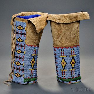 Pair of Lakota Woman's Beaded Hide Leggings
