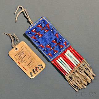 Lakota Beaded and Quilled Hide Ration Ticket Pouch and Ticket