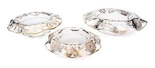 * A Set of Three Graduated Silver Overlay Glass Bowls Diameter of largest 11 7/8 inches.