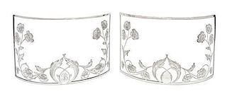 * Two Silver Overlay Glass Screens Width 10 inches.