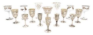 * A Group of Silver Overlay Glass Stemware Height of tallest 5 1/4 inches.