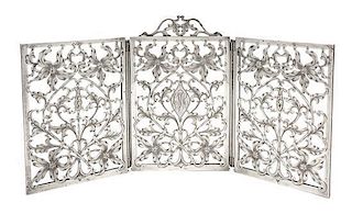 * A Silver Overlay Glass Three Panel Table Screen Length 15 1/2 inches.