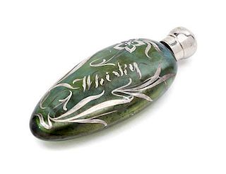 * A Silver Overlay Glass Whiskey Flask Length 6 inches.
