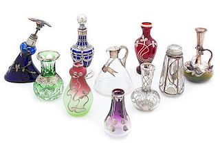 * A Collection of Silver Overlay Porcelain and Glass Cabinet Articles Height of tallest 5 1/4 inches.