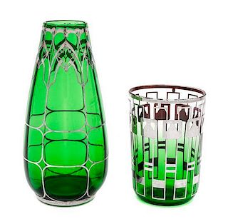 * Two Silver Overlay Glass Articles Height of tallest 7 1/2 inches.