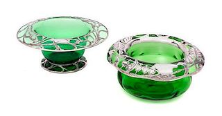 * Two Silver Overlay Glass Bowls Diameter of larger 6 3/4 inches.