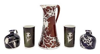 * Five Lenox Silver Overlay Porcelain Articles Height of first 9 1/2 inches.
