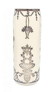 * A Lenox Belleek Silver Overlay Porcelain Vase Height 11 3/8 inches.