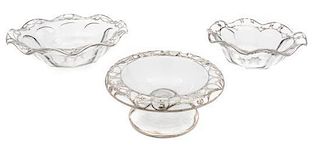 * Three Silver Overlay Glass Bowls Diameter of first 10 1/4 inches.