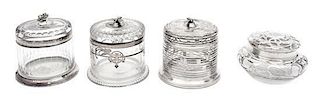 * Four Silver Overlay Glass Covered Jars Height of tallest 3 5/8 inches.